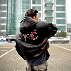 THUG CLUB High Street Park Jae Fan Shoulder Pad Jacket, Men's and Women's Loose Hooded Cotton Short Motorcycle Leather Jacket