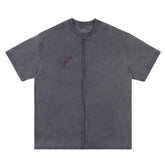 Trendy ThugClub Retro Embroidered Logo Splicing Short Sleeve Washed Outdated Loose Casual Hip Hop Couple T-shirt