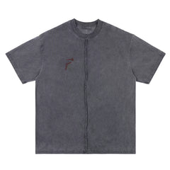 Trendy ThugClub Retro Embroidered Logo Splicing Short Sleeve Washed Outdated Loose Casual Hip Hop Couple T-shirt