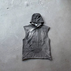 Thug club washed retro distressed embroidered torn hole hoodie, camisole top, same style as Yang and Su