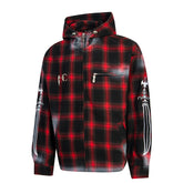 Thug Club Embroidered Checkered Flannel Heavy duty Vintage Thick Zipper Jacket Hooded Shirt for Men