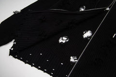 Trendy brand Thug Club Japanese and Korean Star Moon VW ripped hooded knit sweater unisex jacket top