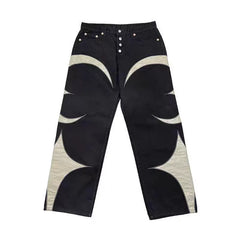 THUG CLUB VIBE American Embroidery Splice Leather Jeans Men's Trendy Brand Loose ASAP ROCKY Same Style Pants
