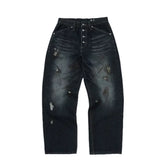 TC THUG CLUB NEWS: Old, dirty, dyed, damaged, hole torn, mud dyed, straight tube, metal button jeans for men and women