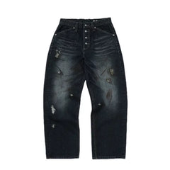 TC THUG CLUB NEWS: Old, dirty, dyed, damaged, hole torn, mud dyed, straight tube, metal button jeans for men and women