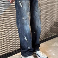 TC THUG CLUB NEWS: Old, dirty, dyed, damaged, hole torn, mud dyed, straight tube, metal button jeans for men and women