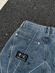 Thug Club24WW Park Jae Fan's embroidered spider web mid waist loose jeans men's embroidered wide leg pants