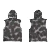 THUG CLUB summer vintage dirty dye tie dye camouflage star moon logo metal button sleeveless hooded vest for men