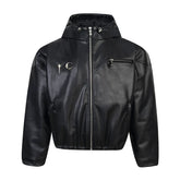 THUG CLUB High Street Park Jae Fan Shoulder Pad Jacket, Men's and Women's Loose Hooded Cotton Short Motorcycle Leather Jacket