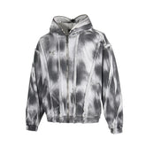 Thug Club American retro distressed washed and ripped zipper jacket, men's and women's loose casual hooded sweatshirt, trendy