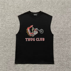 Thug Club European and American niche fashion brand summer casual skeleton motorcycle print pure cotton sleeveless vest sweatshirt for men