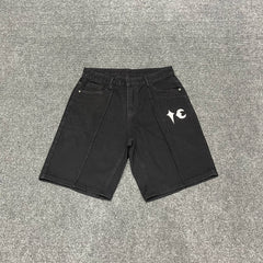 Thug Club美式复古水洗做旧星月绣花LOGO牛仔短裤男女宽松裤子 潮