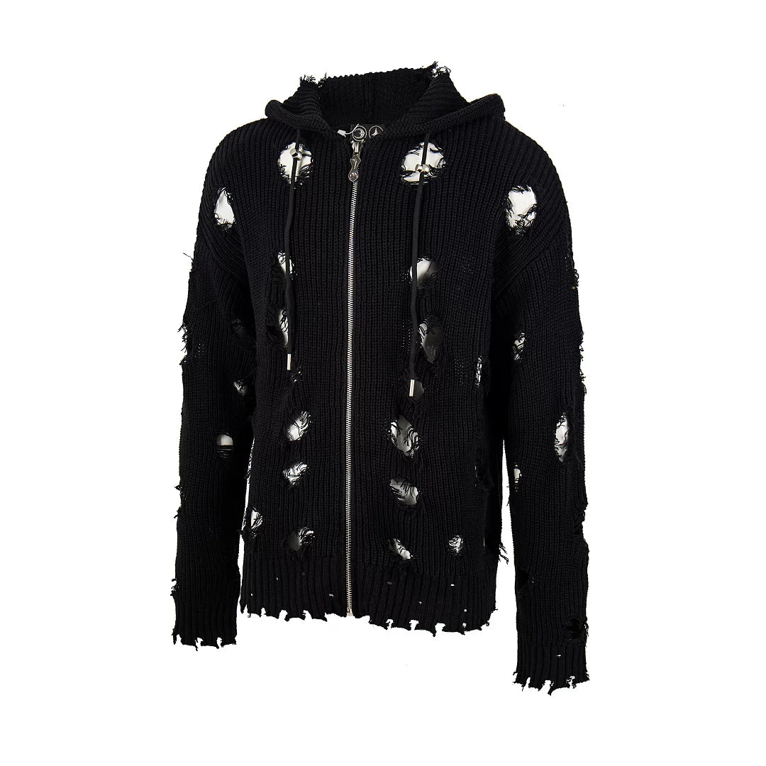Trendy brand Thug Club Japanese and Korean Star Moon VW ripped hooded knit sweater unisex jacket top