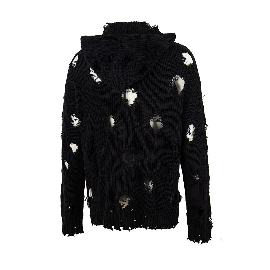 Trendy brand Thug Club Japanese and Korean Star Moon VW ripped hooded knit sweater unisex jacket top