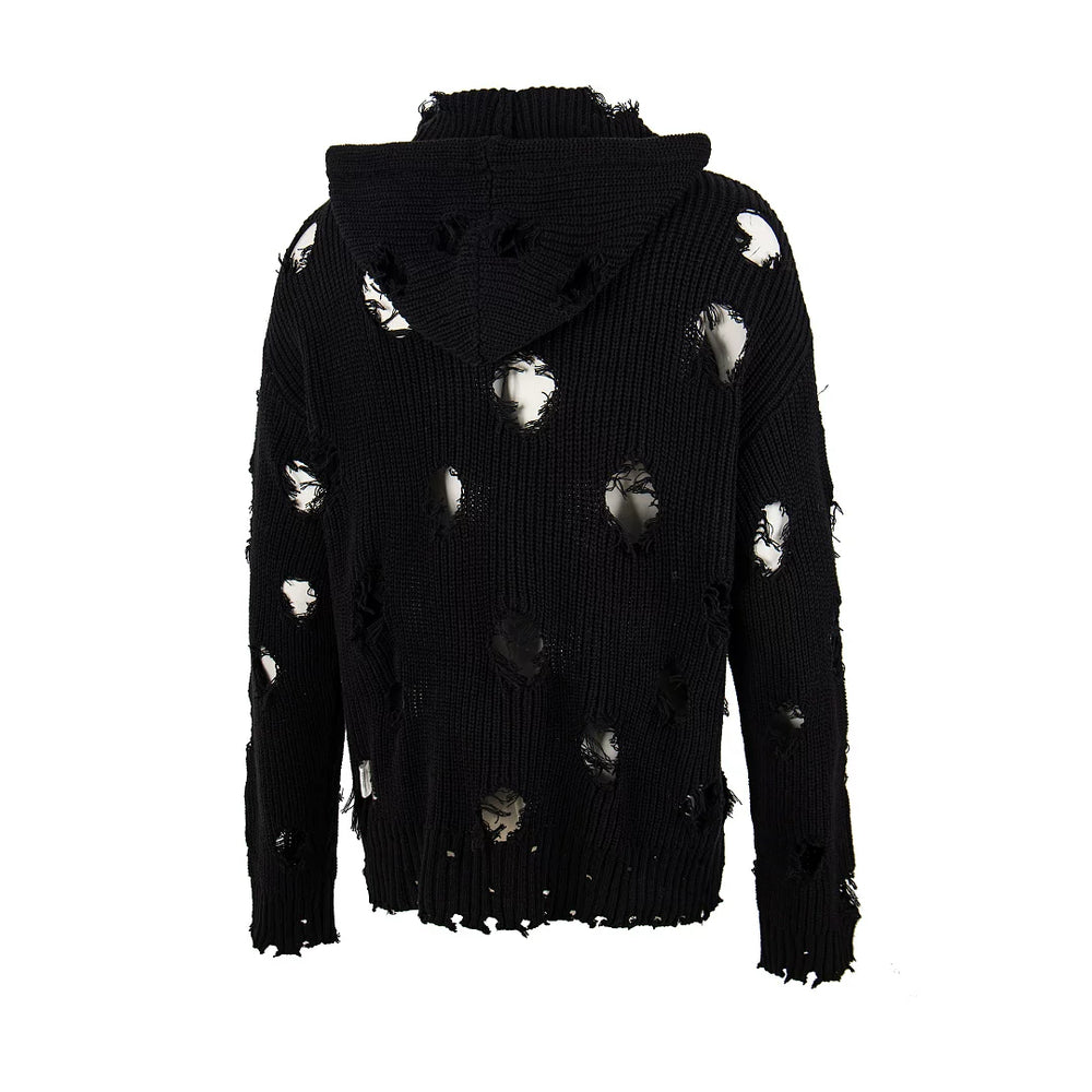 Trendy brand Thug Club Japanese and Korean Star Moon VW ripped hooded knit sweater unisex jacket top