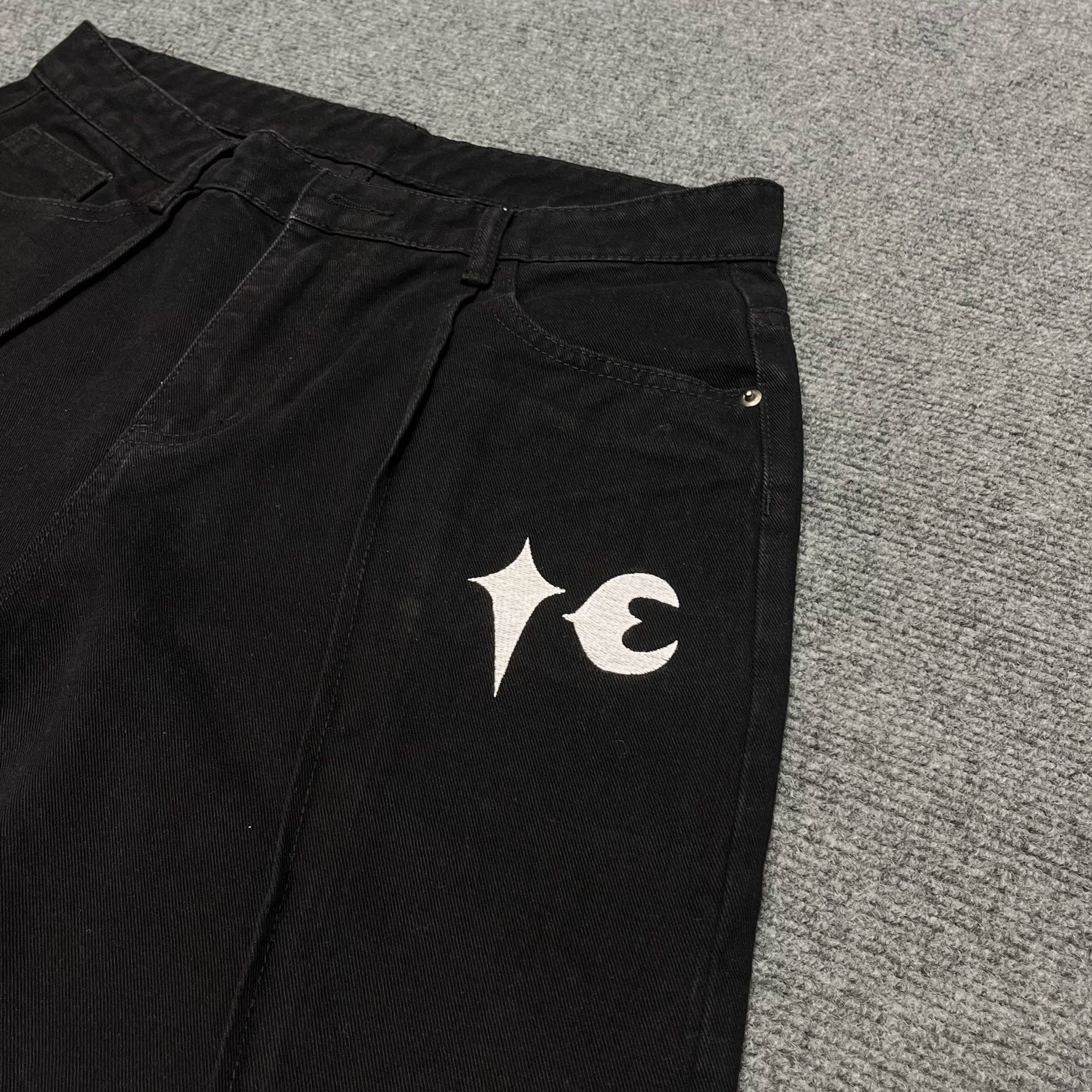 Thug Club美式复古水洗做旧星月绣花LOGO牛仔短裤男女宽松裤子 潮