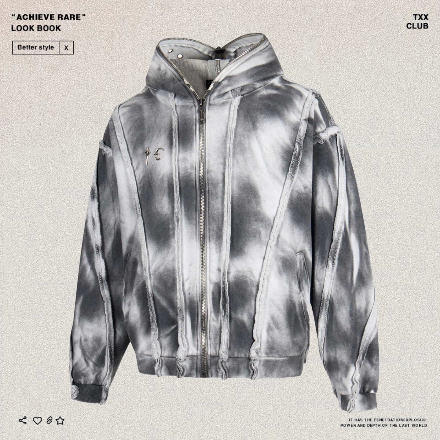 THUG CLUB washed hooded sweatshirt, wasteland style cardigan jacket, trendy brand loose hoodie