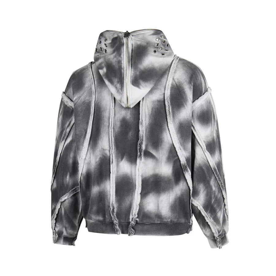 Thug Club American retro distressed washed and ripped zipper jacket, men's and women's loose casual hooded sweatshirt, trendy