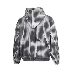 Thug Club American retro distressed washed and ripped zipper jacket, men's and women's loose casual hooded sweatshirt, trendy