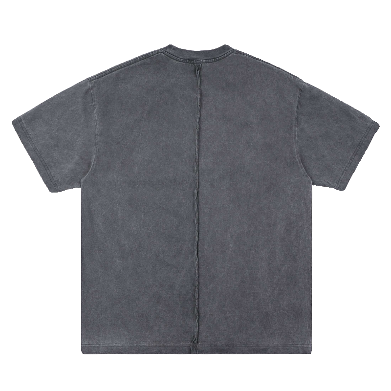 Trendy ThugClub Retro Embroidered Logo Splicing Short Sleeve Washed Outdated Loose Casual Hip Hop Couple T-shirt