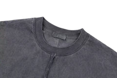 Trendy ThugClub Retro Embroidered Logo Splicing Short Sleeve Washed Outdated Loose Casual Hip Hop Couple T-shirt