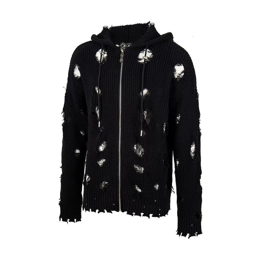 Trendy brand Thug Club Japanese and Korean Star Moon VW ripped hooded knit sweater unisex jacket top