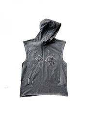 Thug club washed retro distressed embroidered torn hole hoodie, camisole top, same style as Yang and Su
