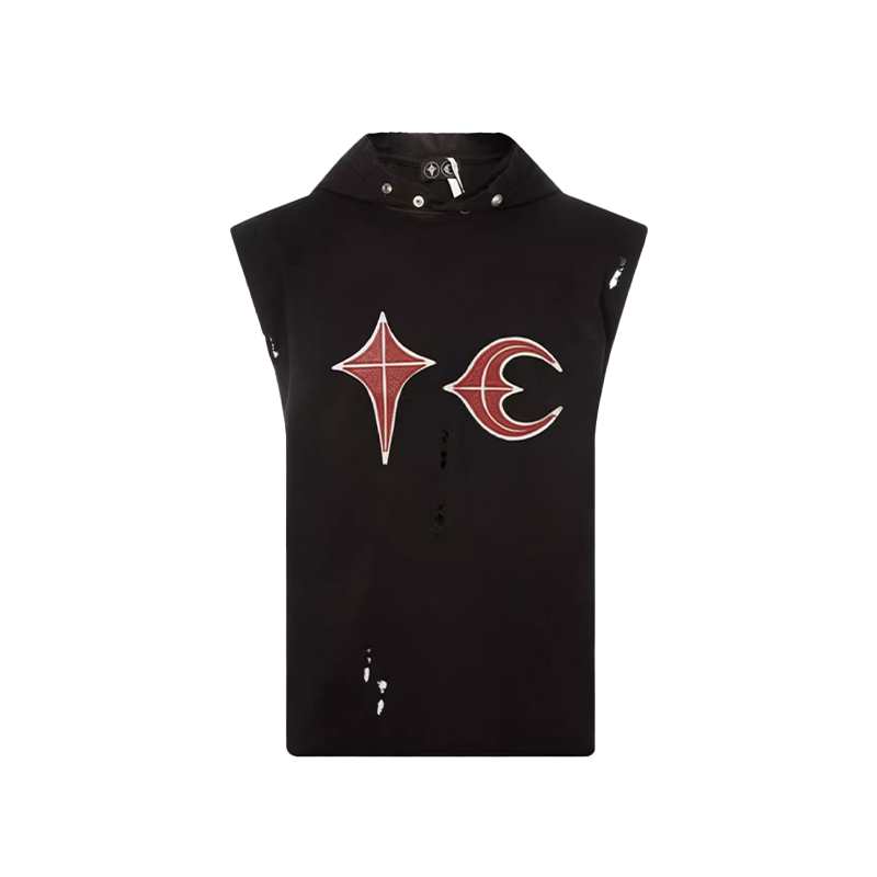 Thug Club embroidered cut-out hooded tank top in black