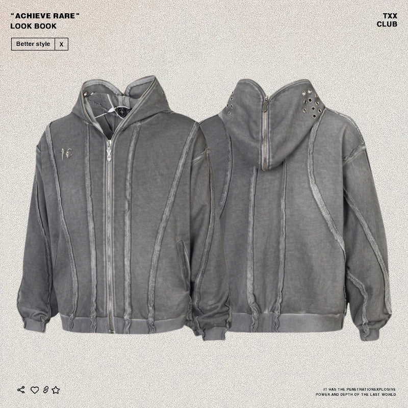 THUG CLUB washed hooded sweatshirt, wasteland style cardigan jacket, trendy brand loose hoodie