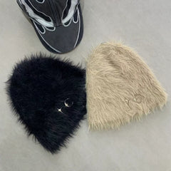 Thugclub Autumn/Winter Metal Star Moon Logo Hairy Knitted Plush Cold Hat 24FW