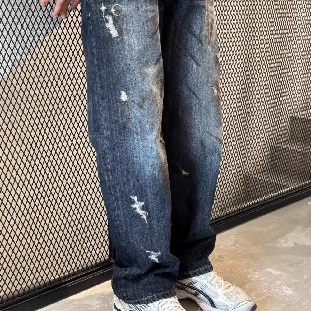 TC THUG CLUB NEWS: Old, dirty, dyed, damaged, hole torn, mud dyed, straight tube, metal button jeans for men and women