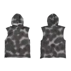 THUG CLUB summer vintage dirty dye tie dye camouflage star moon logo metal button sleeveless hooded vest for men