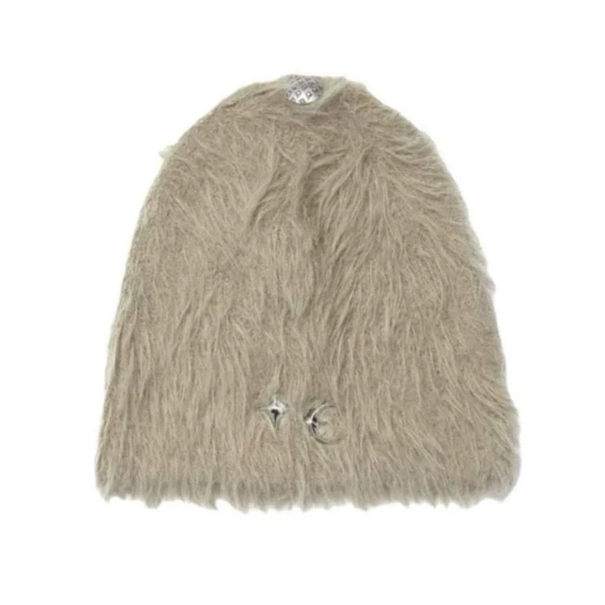Thugclub Autumn/Winter Metal Star Moon Logo Hairy Knitted Plush Cold Hat 24FW