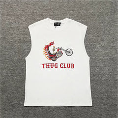 Thug Club European and American niche fashion brand summer casual skeleton motorcycle print pure cotton sleeveless vest sweatshirt for men